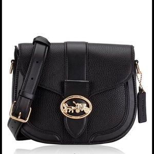 New Black Leather Coach Georgie Saddle Bag